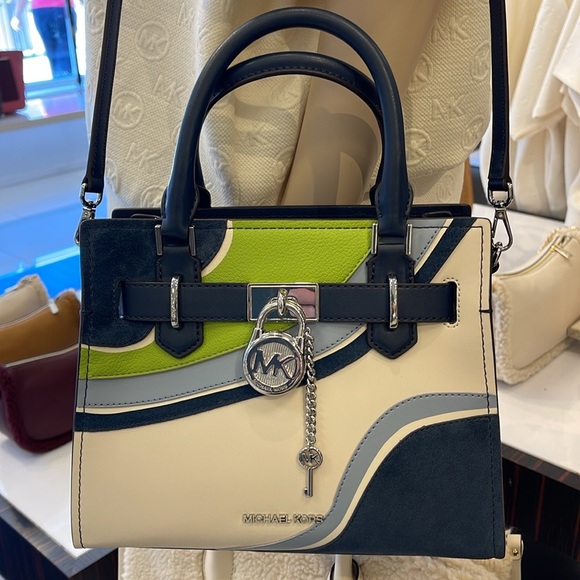 Michael Kors Hamilton Small Satchel Shoulder Crossbody Bag 
Navy Multi 
NWT - Picture 12 of 16